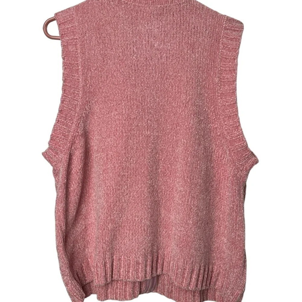 Blair Size Medium Zip Up Sleeveless Sweater Chunky Knit Grandmacore Pink